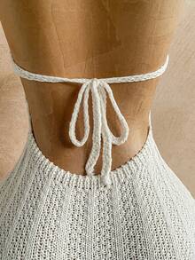 Soleia Plus Size Women's Vacation Outfit - Ombre Knit Deep V-Neck Backless Romper, Sexy & Stylish Fitted, Suitable For Party, Date, Afternoon Tea, Boho Vacation, Beach , Carnival. Knit Top Women Crochet Rompers Boho Tank Top Women Knitted Tank Top Crochet Tank Top,Summer Outfits,Vacation Outfits Women,Holiday Outfits For Women,Beach Outfits For Women,Carnival Outfit. - White - View 7