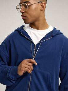 Musero Oversized Dropped Shoulder Long Sleeve Sweat Jacket Hooded Triple Zip Style Zipthrough Hoodie Co Ord Tracksuit Top Only SPRING SUMMER Essentials - Navy Blue - View 2