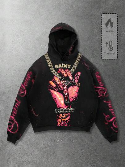 Street Life Felpa con cappuccio da uomo con stampa grafica stile punk street