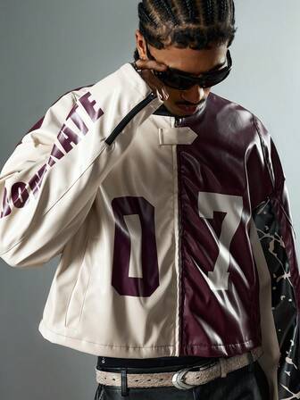 Street Life Giacca da uomo in finta pelle con motivo a rami e colori a contrasto