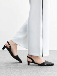 CUCCOO BIZCHIC 女士优雅纯色方头套脚高跟鞋，适合夏季通勤 - 黑色 - 查看 3