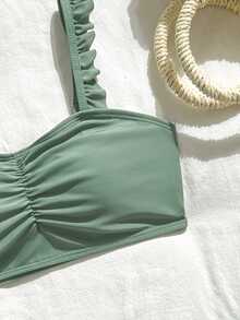 SHEIN Teen Girls Bikini Sets 3-Piece Swimsuit, Solid Military Green Color, Ruffled Bandeau Top, Triangle Bottoms, Sarong Wrap, Fashionable Casual Elegant Design, Suitable For Swimming, Vacation, Summer (Print Random) Sage Swimsuits Bathing Suit Sets Modest Bikini Set Bikini Set Full Coverage Tween Girl 3 Piece Swimsuit Beachwear Kids Teen Girls Bikini Sets Teen Girl Matching Bathing Suits 3 Piece Swimsuit Set Teen Bikini 3 Piece Set Three Piece Swimsuit Set Summer Bathing Suits Sets 2 Piece Summer Three Piece Bathing Suit Summer Two Piece Vacation Two Piece Set 3 Piece Bikini Set 3pcs Set Bikini With Sarong Skirt Bikini With Skirt Skirt Bathing Suit Swimwear Girls Set Bikini Set For Teen Two Piece Swimsuits Full Coverage Bikini - Green - View 3