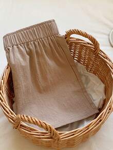 SHEIN EZwear 女士春季时尚纯色杏色弹力腰短裤