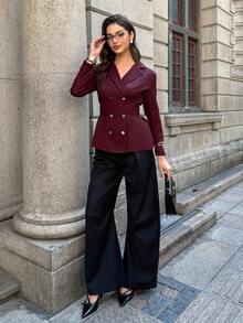 Áo blazer nữ thanh lịch màu đỏ tía thắt chéo, thích hợp cho mùa Thu/Đông. - Màu đỏ tím - Xem 5