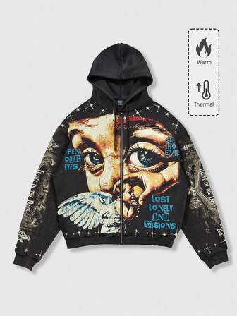 Street Life Sudadera de manga larga con estampado gráfico de calle para hombre