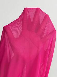 SHEIN CURVE+ Plus Size Women Solid Color Fashionable Sheer High Stretch Leggings Plus Size Leggings - Hot Pink - View 11