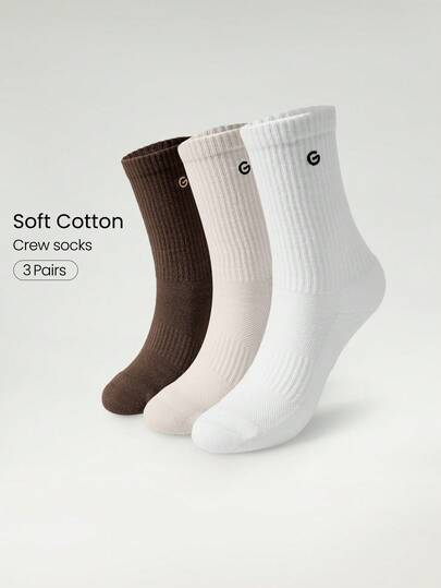 GLOWMODE 3 pares de calcetines de algodón suaves y ventilados con malla y logo bordado para entrenamiento, uso diario y casual