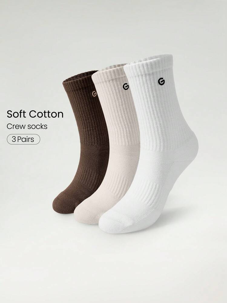 3 Pairs Socks Soft Ventilated Mesh With Embroidered Logo Gym Workout Daily