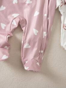 Newborn Baby 3-Piece Outfit Set: Long Sleeve Top With Collar, Button Closure, Geometric Polka Dot & Heart Print, Bow Accent, Paired With Casual Long Pants, Comfortable & Fashionable For Spring/Summer - Multicolor - View 4