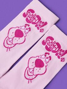 SCOOBY-DOO X SHEIN 1 par de calcetines tipo tripulación para mujer con estampado de letras y perros en color rosa - Multicolor - Ver 3