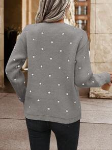 EURMUSE Women's Casual Versatile Polka Dot Pattern Crew Neck Sweater, Autumn/Winter,Jumper,Cream Jumper,Jumpers,Black Jumper,Womens Jumper,White Jumper,Women's Jumper,Women's Jumpers - Mocha Brown - View 2