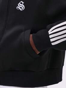 SUMWON 男士运动夹克，拉链开合，撞色条纹细节，打造街头风造型 - 黑與白 - 查看 5