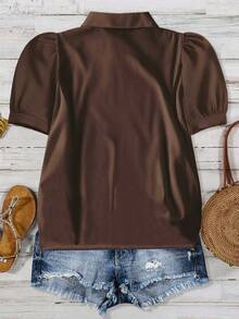 EMERY ROSE 大码棕色休闲简约全印花衬衫，适合夏季