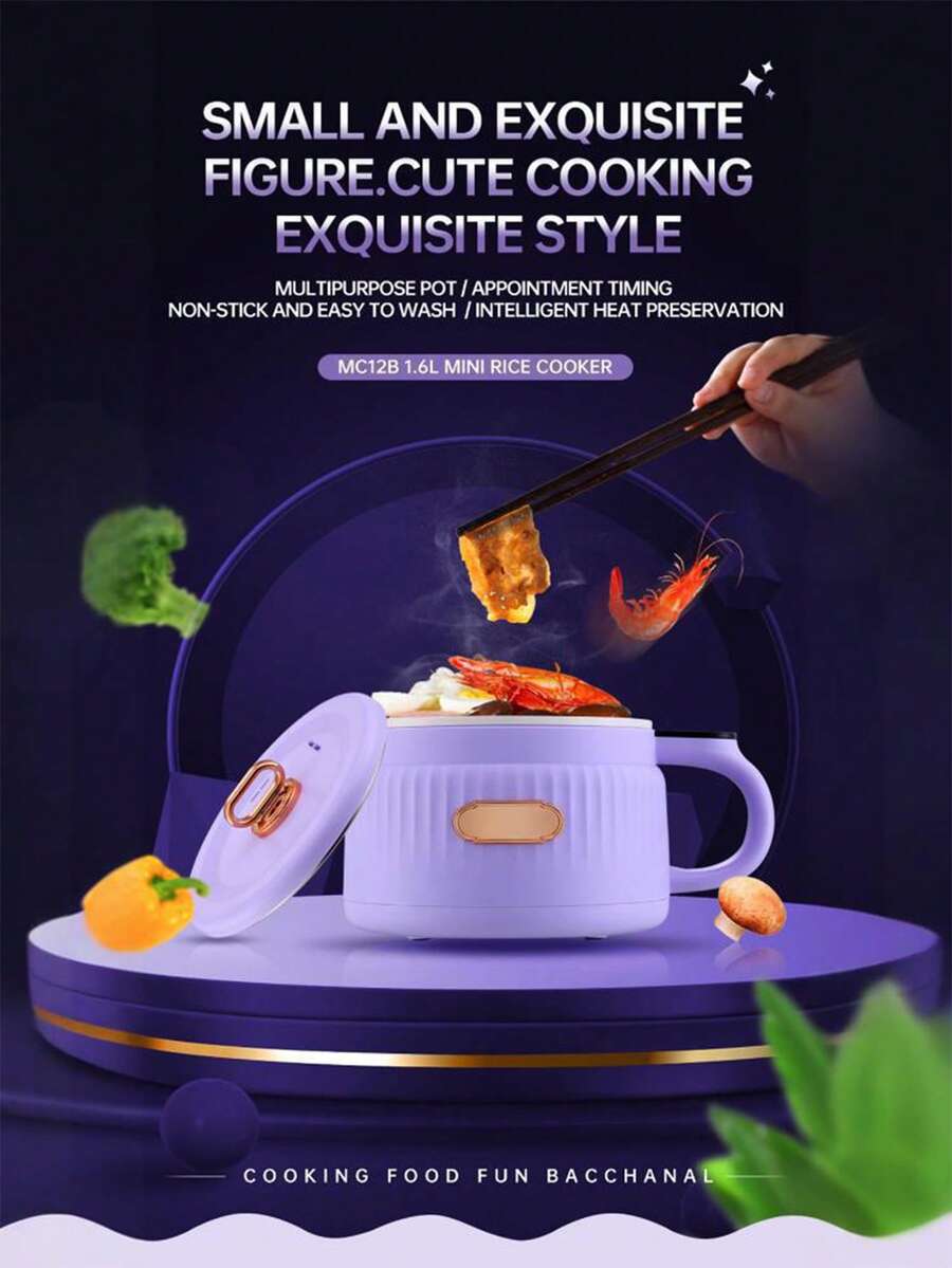 Teckwe 1 Pc 1.6L Multi-Functional Electric Hot Pot With British Plug, That Heats Up Quickly, Is Easy To Clean, Compact And Portable, Features A Heat-Resistant Handle, And Functions As A Mini Rice Cooker. Suitable For Christmas, Family Cooking, Everyday Home, Dormitory, And Office Use; Suitable For All Seasons. A Kitchen Cooking Tool. - Multicolor - View 1