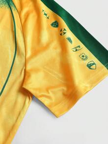 ROMWE MEN Prep 男士圆领时尚足球印花短袖T恤，夏季 - 黃色 - 查看 4