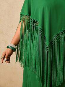 Travachic 两件套露肩碎花上衣和裤子加大码套装流苏热带花朵两件套夏季度假两件套沙滩装女装热带度假女装 - 墨綠色 - 查看 6