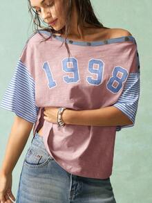 Bohemela Áo thun cổ thuyền dệt kim kẻ sọc rộng rãi dành cho nữ, phong cách bãi biển và nghỉ dưỡng - Nhiều màu - Xem 3