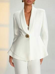 RueChic Women Two Pieces Suit Sets Blazer Jacket And Pants - White - View 1