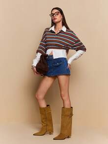 Daringsoles Giày bốt cao gót đến đầu gối dành cho nữ, mũi nhọn, thiết kế khóa cài, thời trang hàng ngày, đa năng. - màu nâu - Xem 4