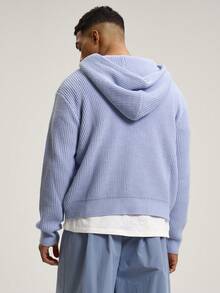 Musero Sudadera con capucha de punto, de ajuste relajado, de manga larga, con bolsillo tipo canguro, hombros caídos y corte recto, esencial para primavera y verano - Azul - Ver 4