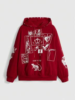 Grunge Punk Women's Graphic Print Hooded Pocket Long Sleeve Sweatshirt