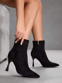 CUCCOO SZL Women's Fashion Versatile Pointed Toe Mid-Calf High Heel Boots - Black - View 8