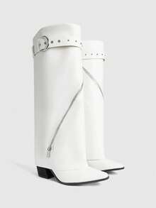 Sugerpunk Women's Solid Color Zipper Design Ankle Boots, Versatile And Fashionable For Daily Wear - White - View 2