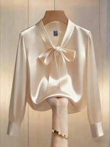 GlowEve 1 szt. Damska bluzka z satyny w jednolitym kolorze, elegancka i błyszcząca - Morela - Zobacz 1