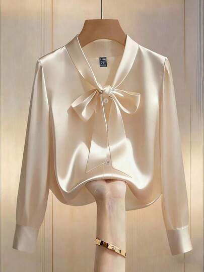GlowEve 1pc Women's Solid Color Elegant Glossy Satin Blouse