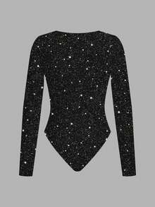 Slaydiva Women's Shiny Fashion Versatile Vacation Party Long Sleeve Bodysuit Carnival - Multicolor - View 4