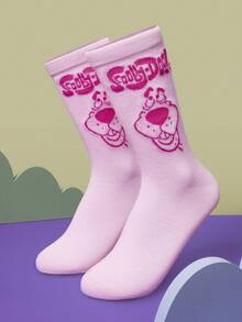 SCOOBY-DOO X SHEIN 1 par de calcetines tipo tripulación para mujer con estampado de letras y perros en color rosa - Multicolor - Ver 1