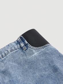 SHEIN 大码孕妇休闲百搭锥形牛仔裤 - 藍色 - 查看 3