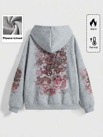 Grunge Punk Maglione girocollo vintage romantico con decorazioni floreali a rose, motivo a cuore e strass, adatto per l'autunno/inverno