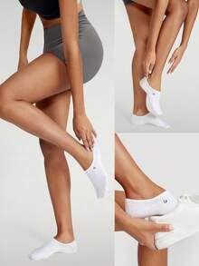 GLOWMODE 3 Pairs Invisible No-Show Socks Walk A Mile Soft Grip Daily Studio Workout Gym - White - View 8