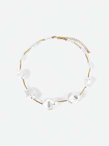 Opalesca 1 pièce Collier de femme à la mode, élégant, de forme baroque irrégulière en faux perles, accessoires pour tenues, perles, mariage/mariée, Fairycore/Fée, collier à breloques, perle, élégant - Doré - Voir 2