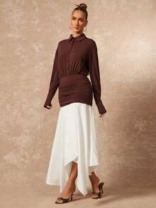 Lumalex Vestido de mujer de manga larga con cuello y bloque de color elegante - Marrón - Ver 8
