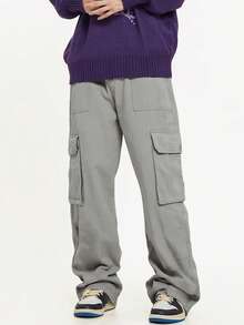 Chillumni Men Loose Fit Flap Pocket Side Cargo Pants - Light Grey - View 5