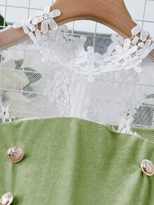 GlowEve Tuta elegante in velluto con bottoni dorati, design aderente, con inserti in pizzo sulle maniche lunghe, adatta per primavera/estate, inverno, Natale, Capodanno - Menta Verde - Visualizzare 5