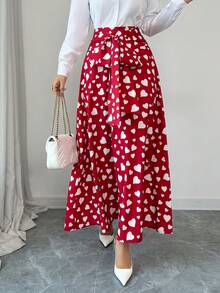 Elenzga Women's Elegant Red Tie-Waist Bowknot Skirt, Versatile For Dates And Occasions, Spring/Summer - Red - View 6