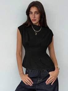 Aloruh Áo sơ mi nữ dáng suông tay ngắn, màu trơn, đơn giản, thích hợp mặc đi làm hoặc đi chơi mùa hè. - màu đen - Xem 7