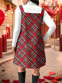 SHEIN Frenchy 优雅豹纹和格子图案加大码女装两件套，适合秋冬季、圣诞节、新年、音乐派对等场合，红白配色，也适合情人节、新年等节日穿着。 - 紅色 - 查看 2