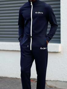 Manfinity Homme Bộ áo liền quần và quần yếm nam, bộ đồ 2 mảnh nam, bộ đồ thể thao nam, bộ đồ chạy bộ nam, bộ đồ nỉ nam, phong cách cổ điển, thích hợp cho sinh hoạt hàng ngày, những chuyến đi cuối tuần, hoạt động ngoài trời, du lịch khám phá, môi trường làm việc thoải mái, quà tặng cho bạn trai/chồng, quà kỷ niệm/sinh nhật, tiệc tùng, kỳ nghỉ hè, lễ hội, năm mới, đám cưới, ngày lễ tình nhân. - Màu xanh hải quân - Xem 3