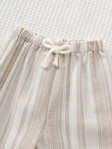 Cozy Pixies Baby Boy Casual Vacation Style Comfortable Contrast Stripe Print Tie-Front Elastic Waist Pants