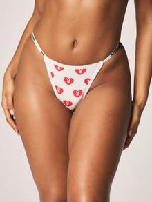 Missguided x Playboy Tanga de talle bajo con estampado de corazón para el Día de San Valentín con lindo diseño de lencería con marca - Rojo - Ver 4