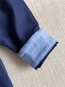 PrepCrw Áo sơ mi dài tay cài cúc phía trước, thêu logo dành cho bé trai, kiểu dáng sinh viên. - Màu xanh lam - Xem 8