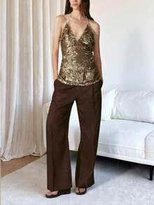 Siren Gaze New Sexy Backless Halter Neck Gold Sequin Party Top Gold Sequin Top ,New Year's Party Sequined Top, Summer - Gold - View 7