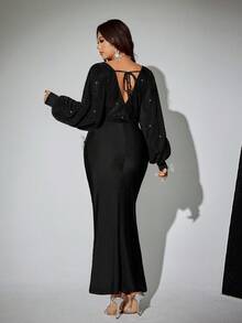Viva Relle Plus Size Women's Elegant & Fashionable High-End Design Batwing Sleeve Party Dress, Fitted Style, Suitable For New Year Party, Gala, Christmas & New Year, Nightclub Party, Flattering & Shiny Dress For Women's Outings, Date Night, Party & Gathering, Design - Grey - View 4