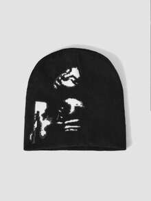 Y2Kool 2 件/1 件男士几何图案休闲可爱优雅街头时尚亚克力提花 Y2K 针织帽，日常穿着 - 黑與白 - 查看 11