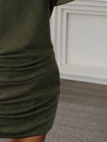 EMERY ROSE Women's Casual Long Sleeve Bat Wing Sleeve Ruched Hem Short Dress, Autumn/Winter