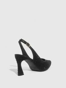 CUCCOO TILAWA Women's Pointed Toe High Heel Black Rhinestone Glamorous Sexy Party Banquet Backless Pumps - Black - View 8